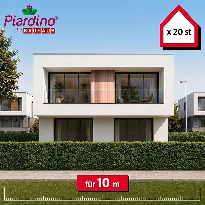 Piardino Heimische Eibe - 100 cm - 120 cm, Taxus baccata, 20 Stk. - Piardino by Bauhaus Heckenpflanzen, 20 Stück für 10 Meter, bilden eine grüne Barriere in moderner Landschaft.