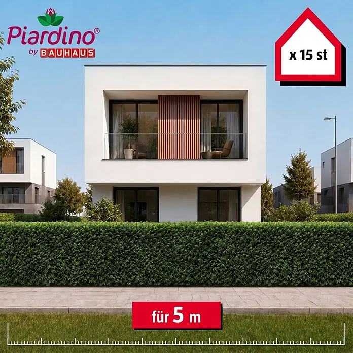 Piardino Heimische Eibe - 80 cm - 100 cm, Taxus baccata, 15 Stk. - Grüne Hecke vor modernem Haus, passend für 5 Meter (15 Stück).
