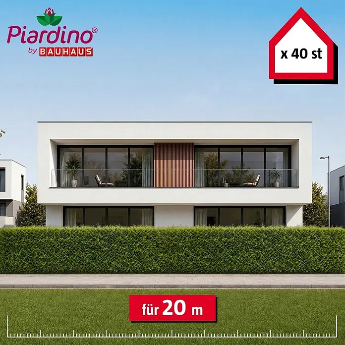Piardino Lebensbaum Brabant - 160 cm - 180 cm, Thuja occidentalis 'Brabant', 40 Stk. - Dichte grüne Hecke vor modernem Haus, 40 Stück für 20 Meter von Piardino Bauhaus.