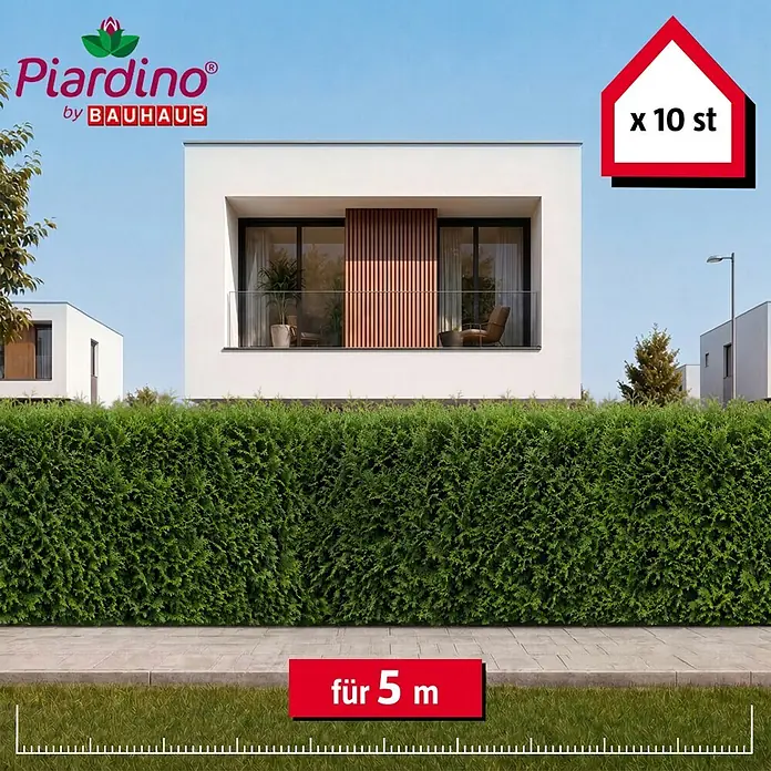 Piardino Lebensbaum Smaragd - 140 cm - 160 cm, Thuja occidentalis 'Smaragd', 10 Stk. - Piardino by Bauhaus grüne Heckenpflanzen: 10 Stück für 5 Meter, in modernem Gartenambiente.