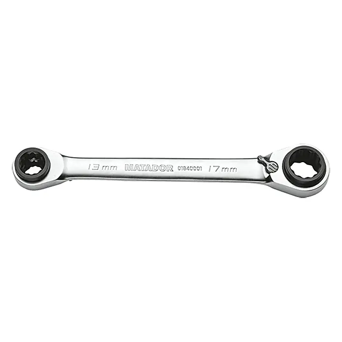 Matador Ringratschenschlüssel - Schlüsselweite: 13 mm - Ein Matador Doppelringratschenschlüssel, Größen 13mm und 17mm, ideal für vielfältige Schraubarbeiten. Robust und präzise.