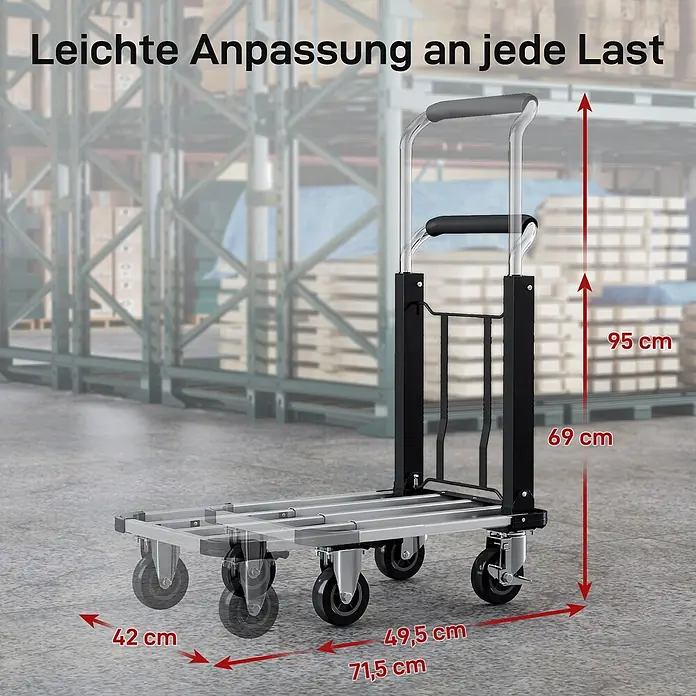 Homcom Transportroller - Traglast: 150 kg, Aluminium - Schwarzer, silberner, klappbarer Transportwagen im Lager, mit Maßen 95x71,5x42 cm (H/L/B).