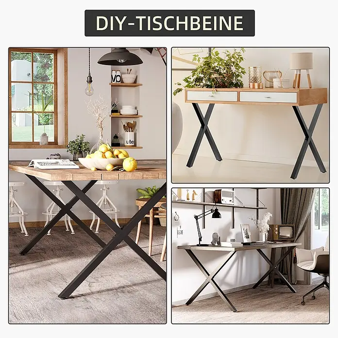 Homcom Tischgestell - Breitenverstellung: 4 cm, Höhenverstellung: 72 cm, Traglast: 40 kg, Stahl - Schwarze DIY-Tischbeine aus Metall in X-Form, die verschiedene Holztische in Wohnräumen stützen.