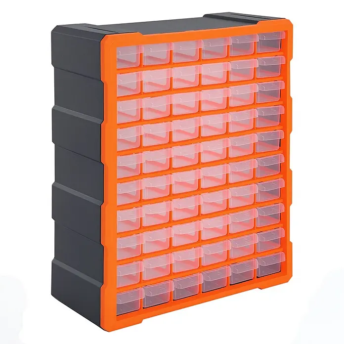 Homcom Organizer - Orange, Schwarz - Orange-dunkelgrauer Mehrschubladenschrank mit vielen transparenten Kunststofffächern zur Kleinteileorganisation.