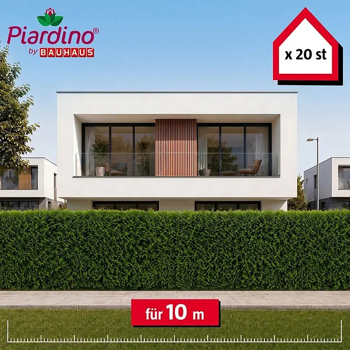 Piardino Lebensbaum Smaragd - 180 cm - 200 cm, Thuja occidentalis 'Smaragd', 20 Stk. - Dichte grüne Hecke vor modernen Häusern, geeignet für 10 m Länge, 20 Stück.
