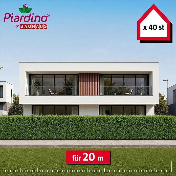 Piardino Lebensbaum - 160 cm - 180 cm, Thuja occidentalis 'Smaragd', 40 Stk. - Piardino by Bauhaus Heckenpflanzen: 40 Stück für eine 20 Meter lange grüne Hecke vor einem modernen Haus.