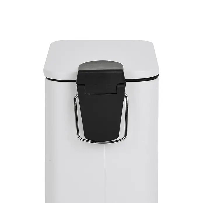 SVITA Treteimer ST5 - 5 l, Metall, Weiß - Weißer Mülleimer mit schwarzem Griffmechanismus und silbernem Metallbügel.