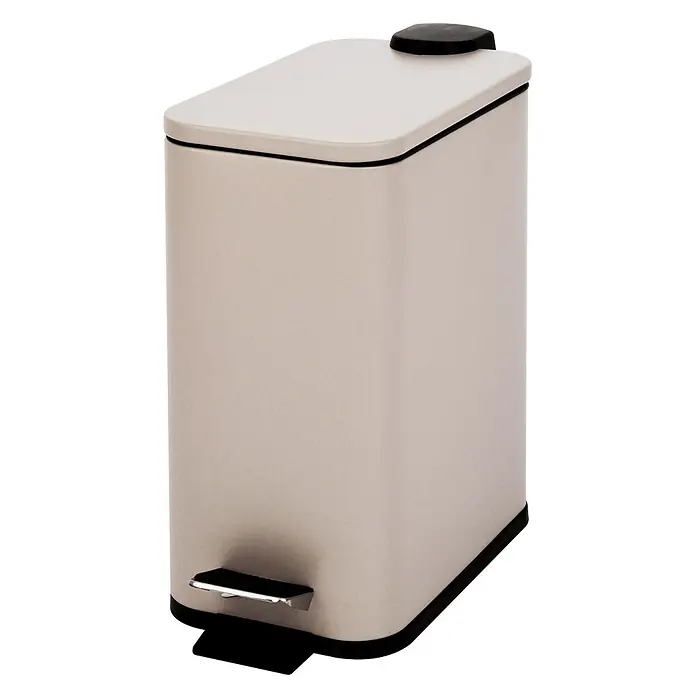 SVITA Treteimer ST5 - 5 l, Metall, Beige - Rechteckiger hellgrauer Metall-Treteimer mit schwarzem Fußpedal und Deckelgriff.