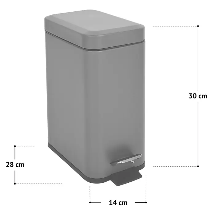 SVITA Treteimer STM5 - 5 l, Metall, Grau - Grauer rechteckiger Treteimer.