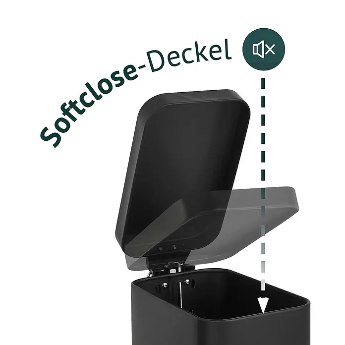 SVITA Treteimer STM5 - 5 l, Metall, Schwarz - Schwarzer Mülleimer mit Softclose-Deckel, der ein leises, sanftes Schließen demonstriert.