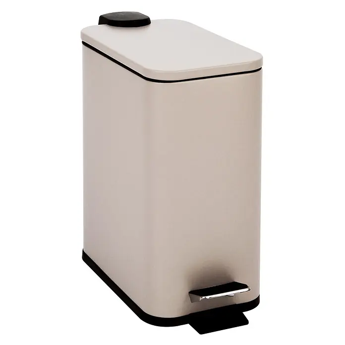 SVITA Treteimer ST5 - 5 l, Metall, Beige - Rechteckiger beigefarbener Treteimer mit schwarzem Rand, Deckelknopf und silbernem Pedal.
