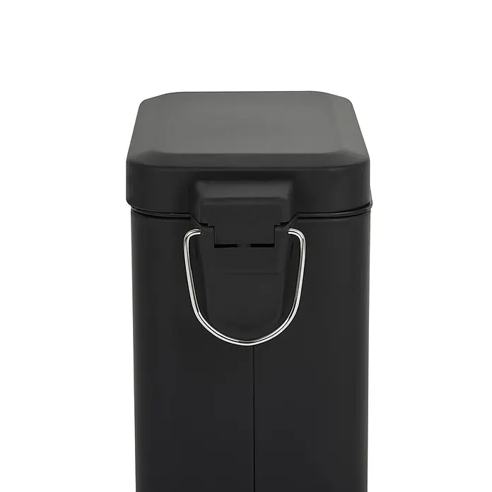 SVITA Treteimer STM5 - 5 l, Metall, Schwarz - Mattschwarzer rechteckiger Behälter mit silberfarbenem Griff an der Vorderseite.