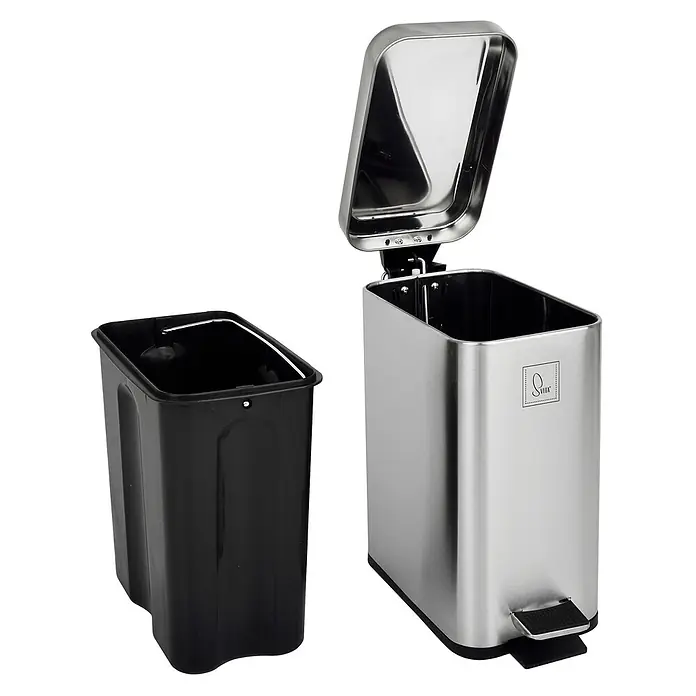 SVITA Treteimer STM5 - 5 l, Metall, Silber - Treteimer aus Edelstahl mit offenem Deckel und herausnehmbarem schwarzem Inneneimer.
