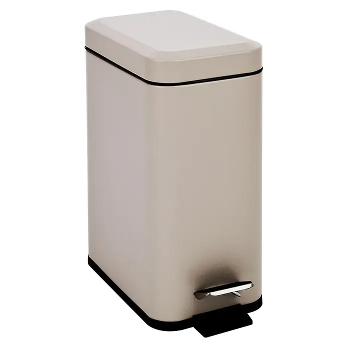 SVITA Treteimer STM5 - 5 l, Metall, Beige - Hellbeiger rechteckiger Treteimer mit abgerundeten Ecken, schwarzer Zierleiste und Metall-Fußpedal.