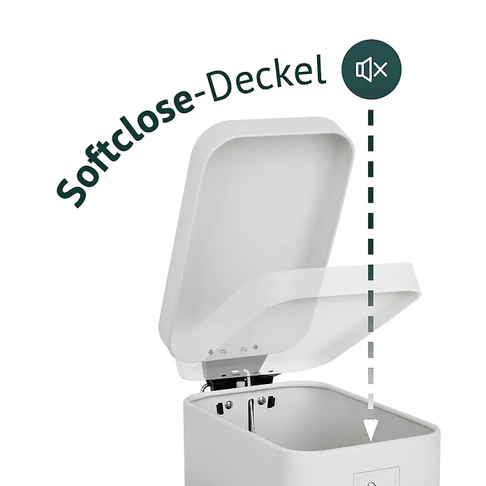 SVITA Treteimer STM5 - 5 l, Metall, Weiß - Weißer Abfalleimer mit Soft-Close-Deckel, der ein leises und sanftes Schließen zeigt.