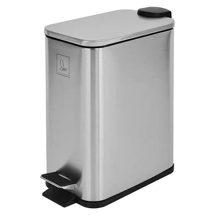 SVITA Treteimer ST5 - 5 l, Metall, Silber - Rechteckiger Treteimer aus Edelstahl mit schwarzem Deckelmechanismus, Fußpedal und Basis.