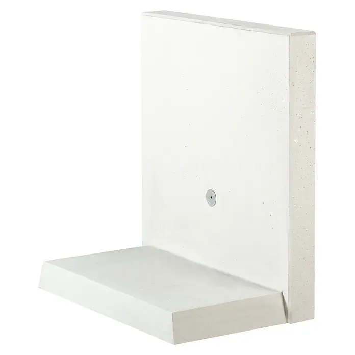 Diephaus L-Stein - 105 cm, 100 cm, Stärke: 12 cm, Grau - Hellgraue L-förmige Beton-Stützmauer mit mittigem Metalleinsatz.
