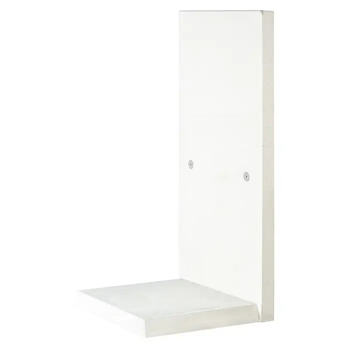Diephaus L-Stein - 205 cm, 100 cm, Stärke: 12 cm, Grau - Weißes, L-förmiges Betonelement mit zwei grauen runden Einsätzen.