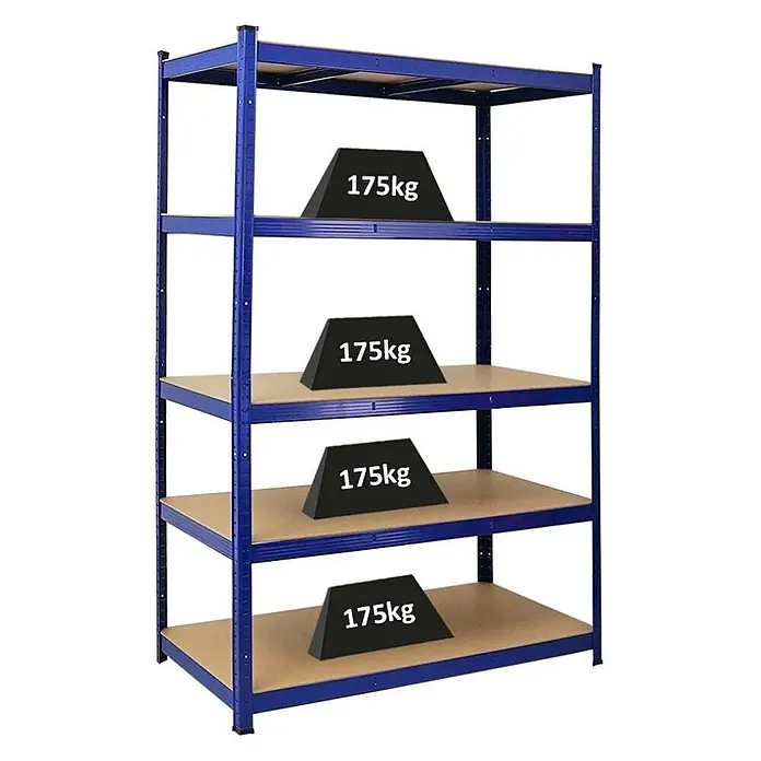 Proregal Schwerlastregal TAURUS - Traglast pro Boden: 175 kg, Anzahl Böden: 5 Stk., Stecken, Blau - Blaues Metallregal mit 5 Ablagen, jede Ablage trägt 175 kg für schwere Lasten.
