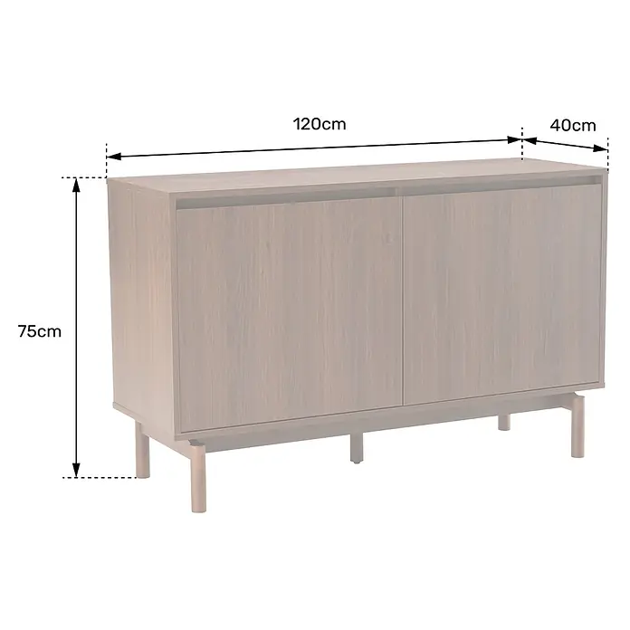 Happy Garden Kommode SARAH - Helles Holz - Holzschrank mit zwei Türen und den Maßen 120x40x75cm.