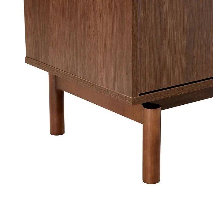 Happy Garden Kommode SARAH - Dunkles Holz - Dunkelbrauner Holzschrank mit elegantem Rahmen und runden Holzbeinen.