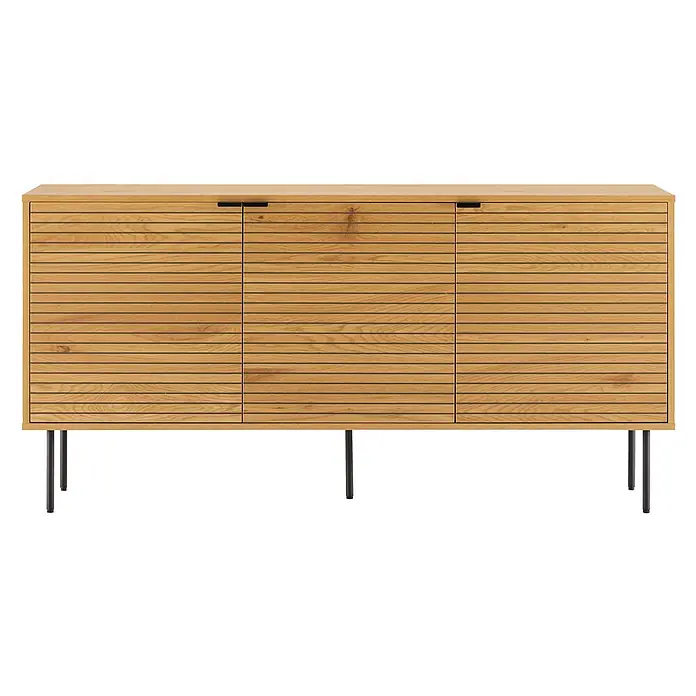 Happy Garden Kommode STINNA - Natürlich - Hölzernes Sideboard mit Lamellentüren und schwarzen Metallbeinen für stilvolle Aufbewahrung.