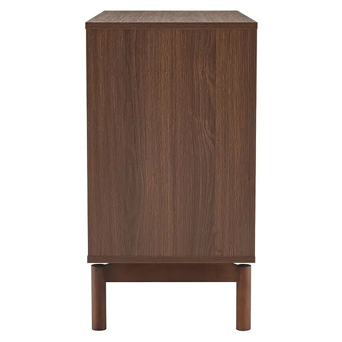 Happy Garden Kommode SARAH - Dunkles Holz - Dunkelbrauner Stauraumschrank mit Holzmaserung, Sockel und runden Beinen.