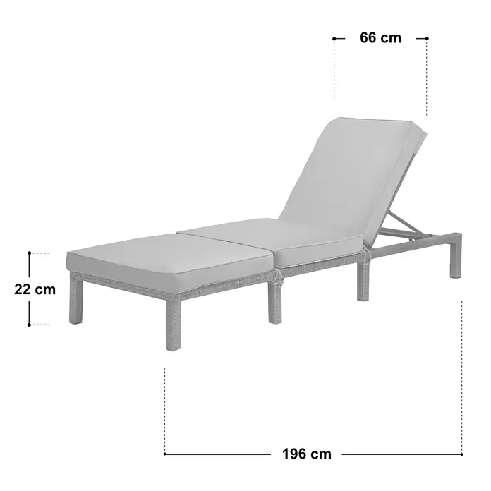 SVITA Gartenliegen-Set - B x T: 66 x 196 cm, Schwarz, Metall, Rückenlehne verstellbar - Hellgraue Rattan-Sonnenliege mit hellgrauen Kissen, 196 cm lang, 22 cm Sitzhöhe, 66 cm Rückenlehnenbreite.