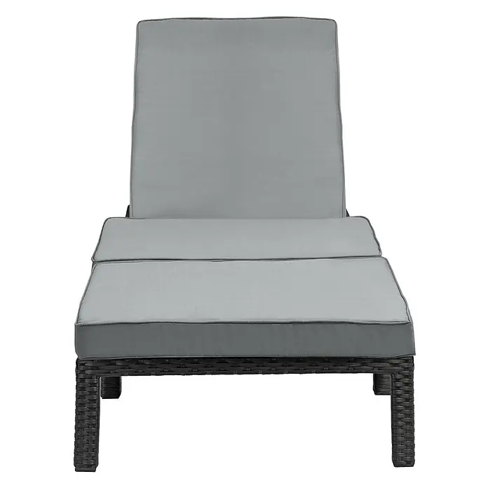 SVITA Gartenliegen-Set - B x T: 66 x 196 cm, Schwarz, Metall, Rückenlehne verstellbar - Graue gepolsterte Liege mit dunklem Geflechtgestell, frontal gesehen.
