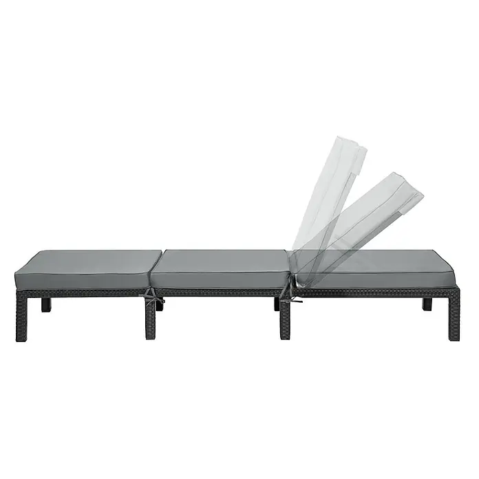 SVITA Gartenliegen-Set - B x T: 66 x 196 cm, Schwarz, Metall, Rückenlehne verstellbar - Dreiteilige Outdoor-Sonnenliege mit dunklem Geflechtgestell, grauen Polstern und verstellbarer Rückenlehne.
