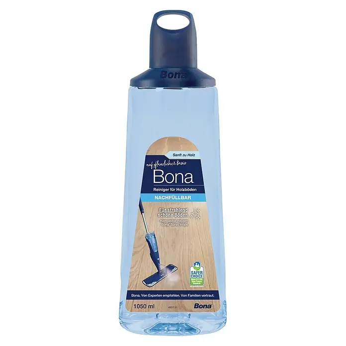 Bona Parkettreiniger - 1.050 ml, Kartusche - Bona Holzbodenreiniger Flasche, 1050ml, blau. Nachfüllbar, auf Pflanzenbasis, für Spray Mops.