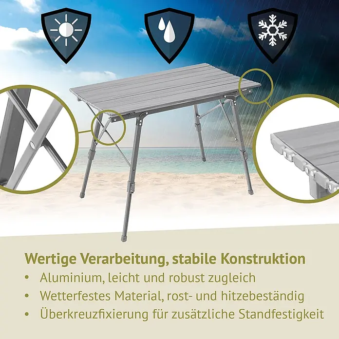 SVITA Campingtisch - L x B x H: 90 x 51,5 x 68 cm, Silber - Grauer Aluminium-Klapptisch, wetterfest und stabil, mit Kreuzfixierung.