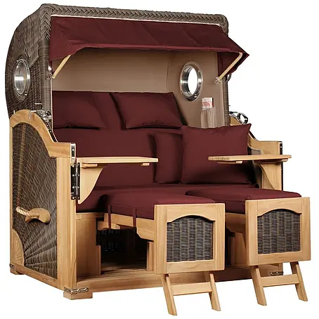 Mr. Deko  Strandstuhl Strandkorb Düne Grande Bullauge Teak PE Grey Dessin 550