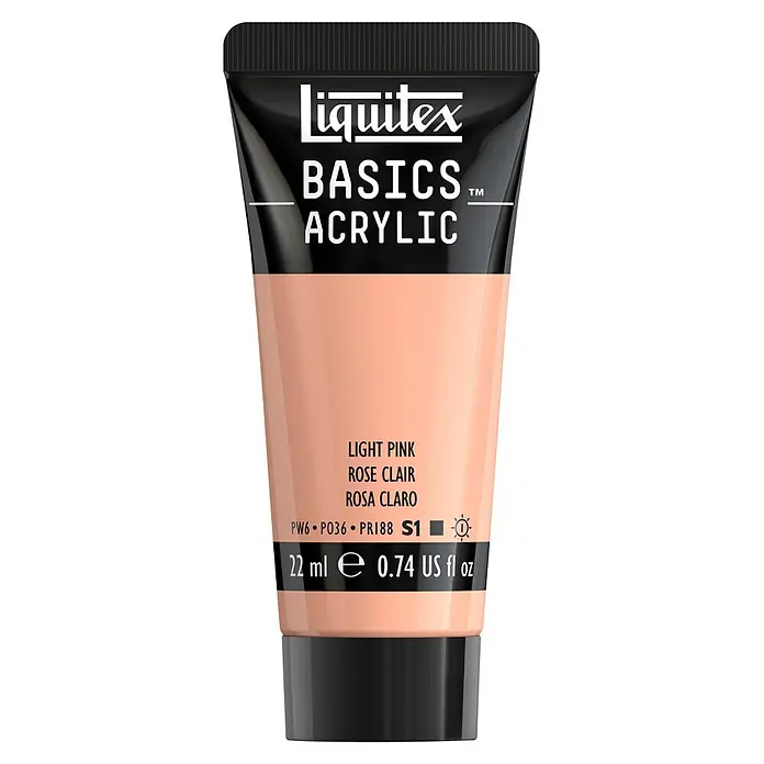 Liquitex Basics Acrylfarbe - Portraitrosa, 22 ml - Liquitex BASICS Hellrosa Acrylfarbe, 22ml Tube mit schwarzer Kappe.