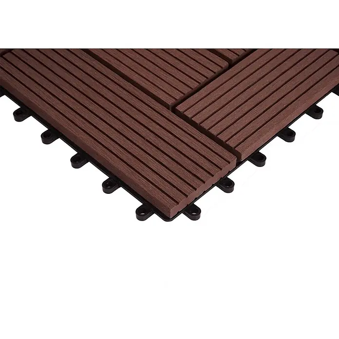 Berlinlodge WPC-Fliese - Braun, 1 Stk. - Braune, geriffelte Verbundstoff-Terrassenfliesen mit schwarzer Klickverbindung.