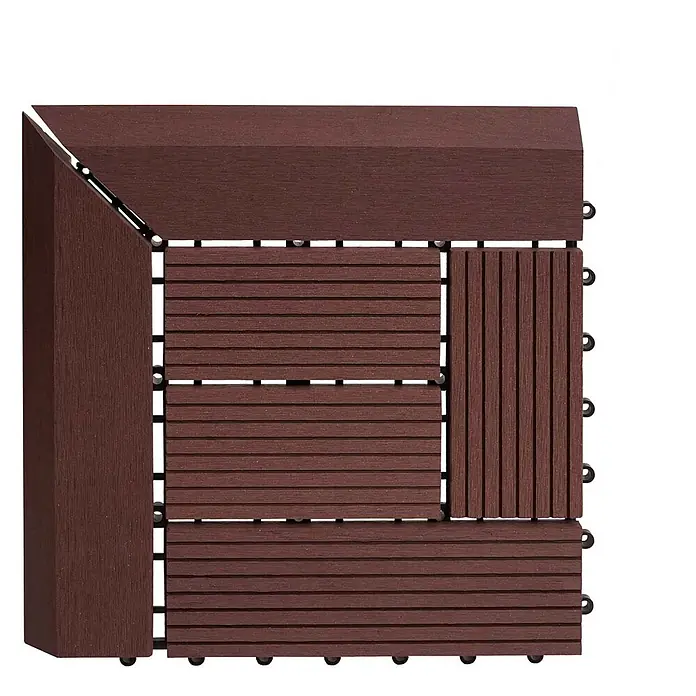 Berlinlodge WPC-Fliese - Braun, 1 Stk. - Dunkelbraune Klick-Terrassenplatte mit Lamellen in Holzoptik und Eckleiste.