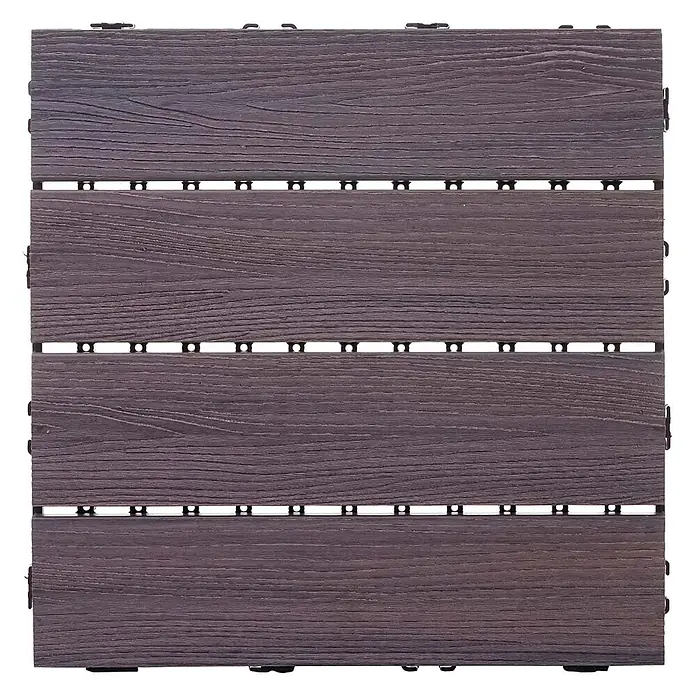 Berlinlodge WPC-Fliese - Braun, 11 Stk. - Dunkelbraune WPC-Terrassenfliese mit Holzmaserung und Klicksystem.