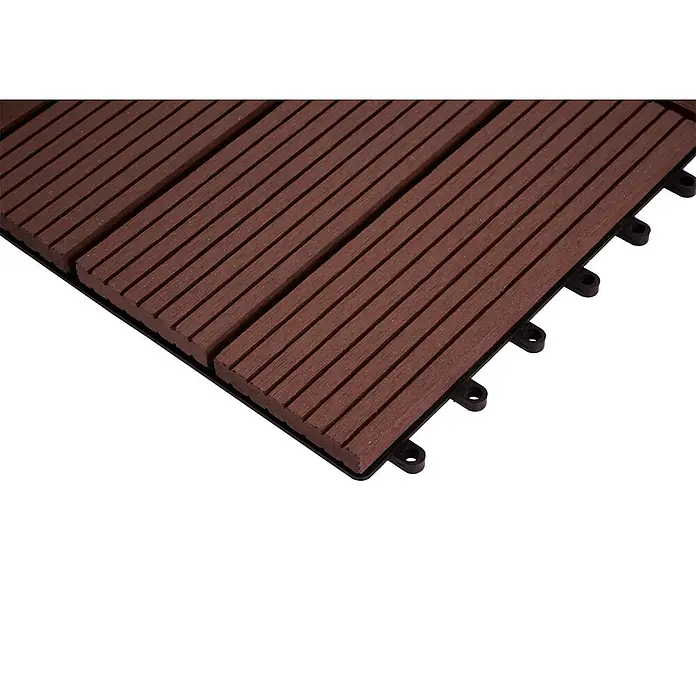 Berlinlodge WPC-Fliese - Braun, 1 Stk. - Braune, gerillte Verbundholz-Terrassenfliesen mit schwarzem Stecksystem.