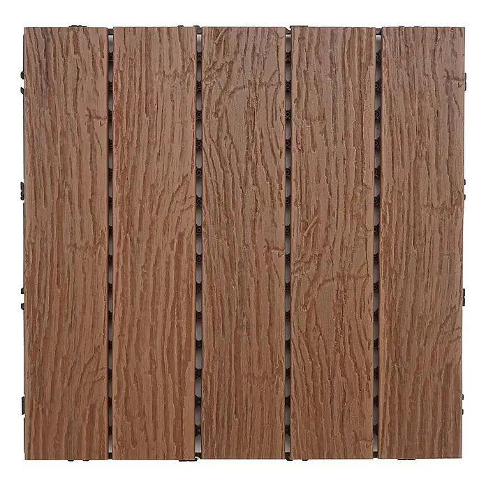 Berlinlodge WPC-Fliese - Braun, 4 Stk. - Braune WPC-Terrassenfliese mit Holzmaserung und sichtbarer Kunststoff-Klickverbindung.