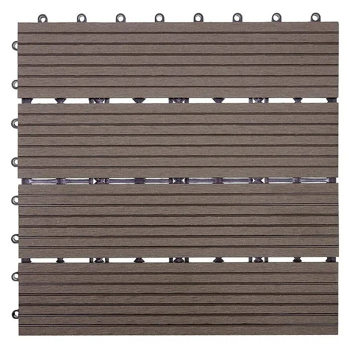 Berlinlodge WPC-Fliese - Braun, 11 Stk. - Dunkelbraune geriffelte WPC-Terrassenfliese mit Klickverbindung.