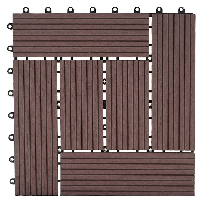 Berlinlodge WPC-Fliese - Braun, 11 Stk. - Braune WPC-Klickfliese mit geriffelter Oberfläche für einfache Outdoor-Bodenverlegung.
