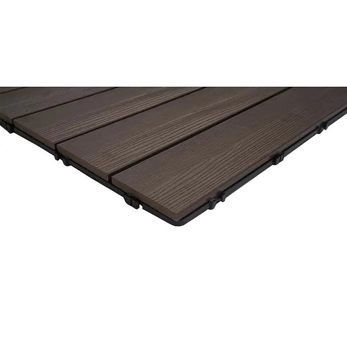 Berlinlodge WPC-Fliese - Braun, 4 Stk. - Dunkelbraune, ineinandergreifende WPC-Terrassenfliesen mit Holzmaserung.