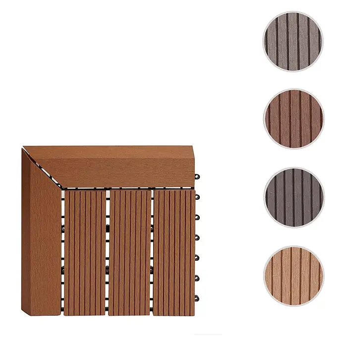 Berlinlodge WPC-Fliese - Braun, 1 Stk. - Braune Klick-Verbundterrasse-Fliese mit Eckverkleidung, verschiedene Farboptionen.