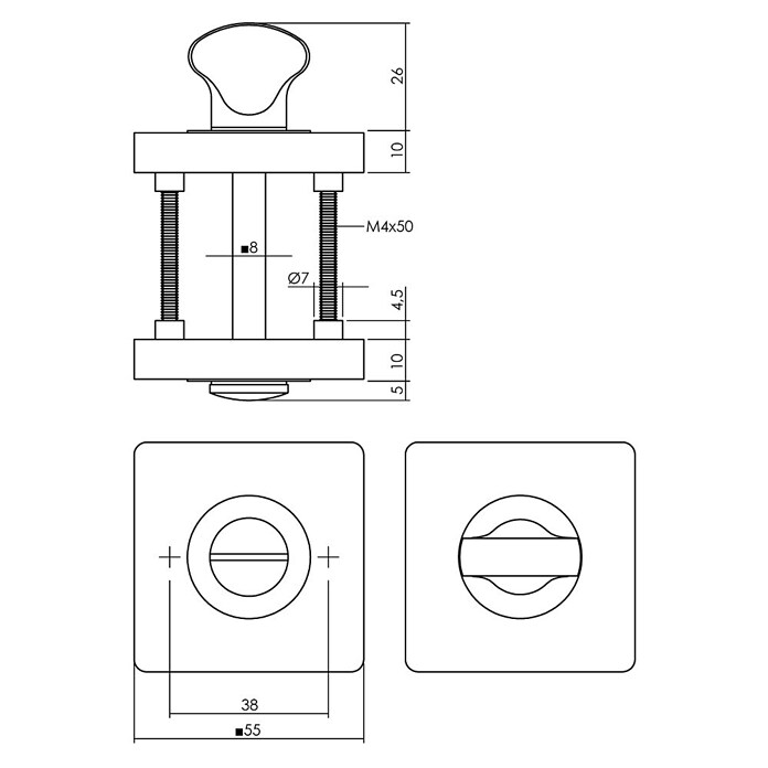 Intersteel Toiletdeurgarnituur (Vierkant, Antraciet) | BAUHAUS