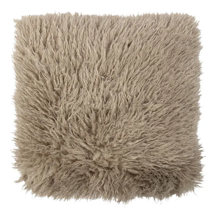 Kissen Tibet - 45 x 45 cm, Beige, Quadratisch - Hellbeiges, zotteliges Kissen mit langen, weichen Fasern.