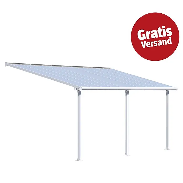 Palram – Canopia Terrassenüberdachung Olympia - B x T: 610 x 300 cm, Verkehrsweiß, Polycarbonat, Transparent - Weißes Carport mit transparenten Dachplatten.