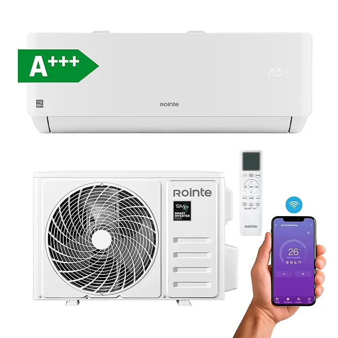 Rointe Aire acondicionado Inverter RXN09 - 2.600 W, 3.320 W, 9 m² - 16 m², Blanco - Sistema de aire acondicionado Rointe smart inverter blanco con unidades interior y exterior, mando a distancia y app de smartphone.