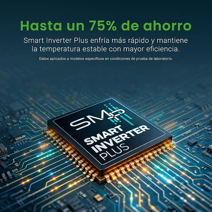 Rointe Aire acondicionado Inverter RXN09 - 2.600 W, 3.320 W, 9 m² - 16 m², Blanco - Microchip Smart Inverter Plus en una placa de circuito, destacando su eficiencia.
