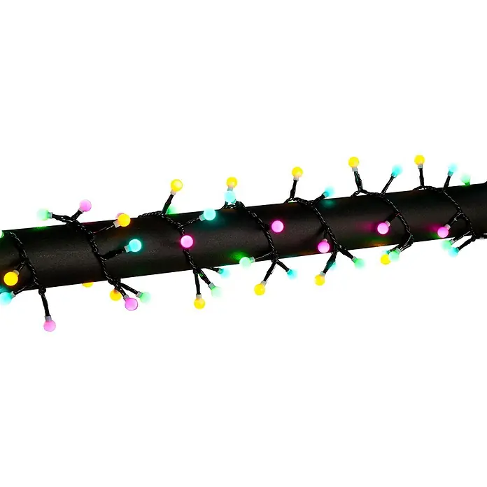 Konstsmide LED-Clusterlichterkette Globe Pastell - Außen, Länge: 8,78 cm, Netzbetrieben - Bunte Lichterkette mit farbigen Glühbirnen um ein dunkles Rohr gewickelt.