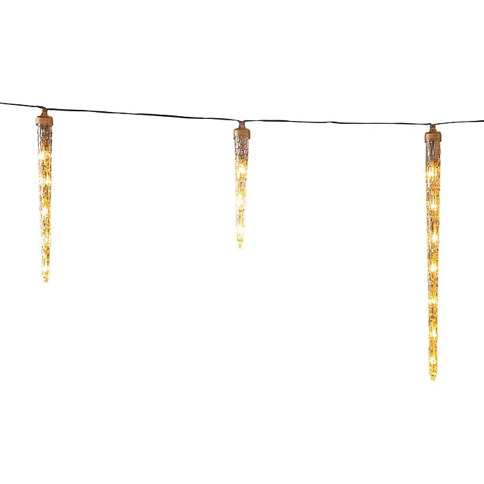 Konstsmide LED-Lichtervorhang Eiszapfen - Innen, 450 cm, Warmweiß, 80 Stk., Netzbetrieben - Lichterkette mit leuchtenden Eiszapfen an einem dunklen Draht, drei beleuchtete, transparente Eiszapfen-Formen.